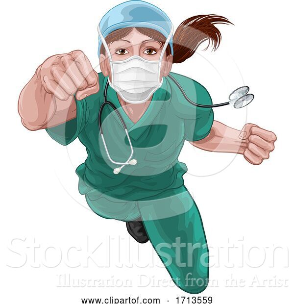 Vector Illustration of Nurse Doctor Lady Super Hero Medical Concept