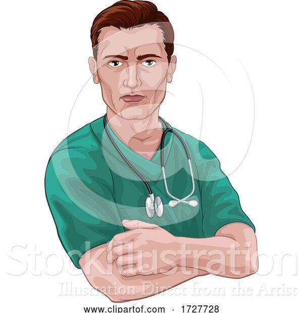 Vector Illustration of Nurse or Doctor in Scrubs with Stethoscope