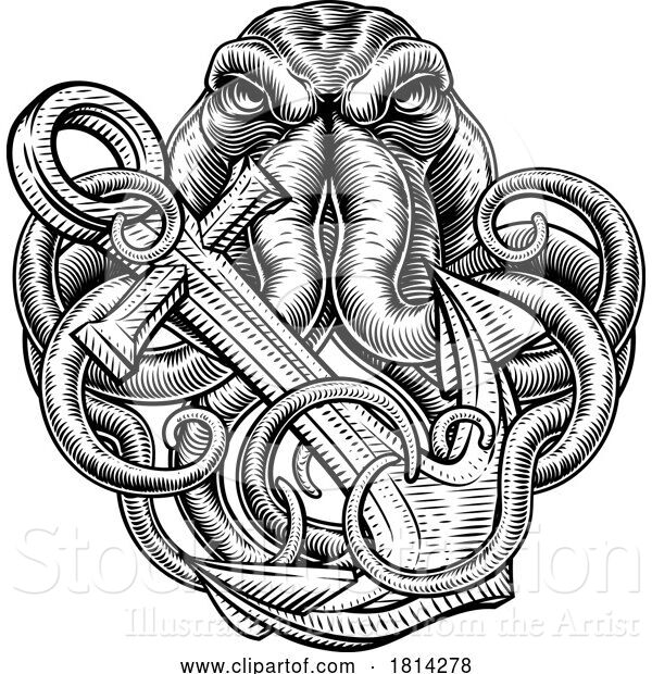 Vector Illustration of Octopus Anchor Kraken Sailor Tattoo Style Deisgn