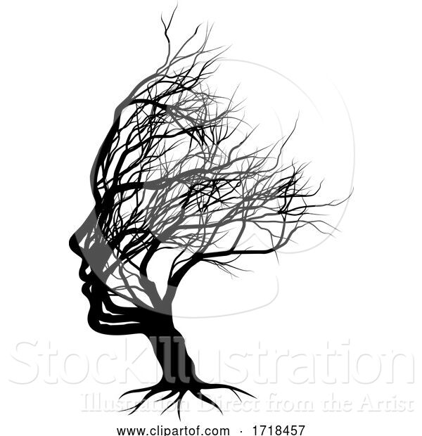 Vector Illustration of Optical Illusion Bare Tree Face Child Silhouette