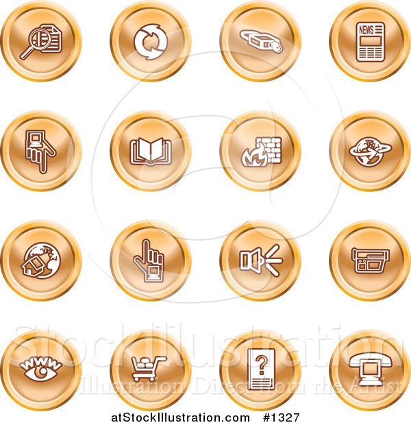 Vector Illustration of Orange Icons: Security Symbols on a White Background
