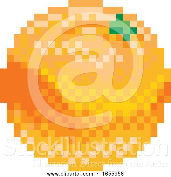 Vector Illustration of Orange Pixel Art 8 Bit Video Game Fruit Icon