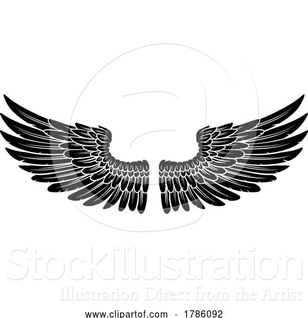 Vector Illustration of Pair of Spread Eagle or Angel Feather Wings