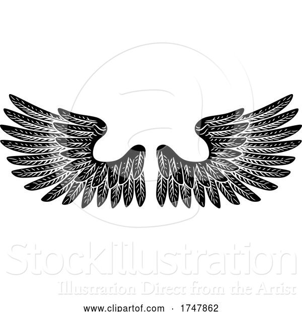 Vector Illustration of Pair of Wings Vintage Engraved Style