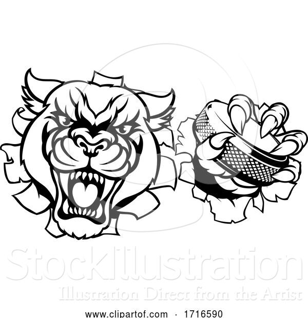 Vector Illustration of Panther Ice Hockey Player Animal Sports Mascot