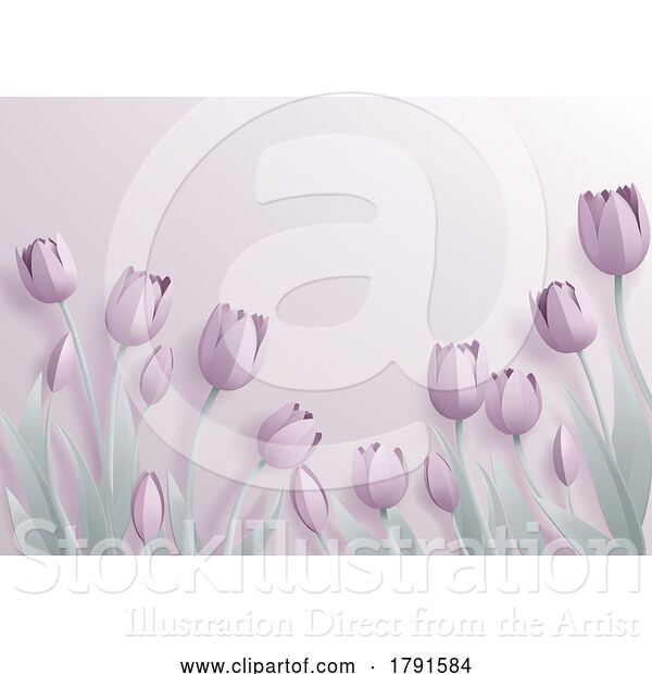 Vector Illustration of Paper Craft Cut Origami Floral Tulip Flowers