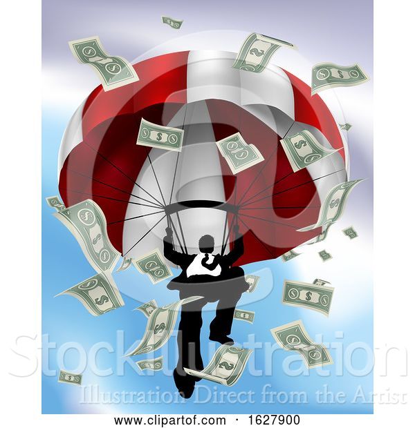 Vector Illustration of Parachuting Cash Silhouette Businessman