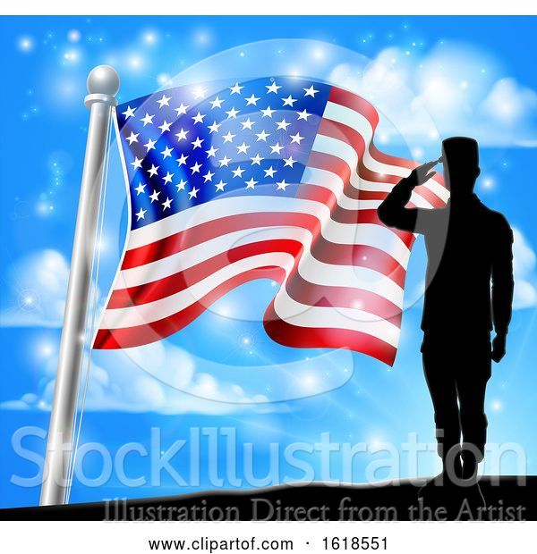 Vector Illustration of Patriotic American Flag Soldier Salute Design