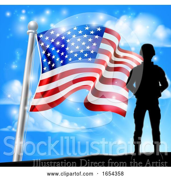 Vector Illustration of Patriotic Soldier American Flag Background Concept