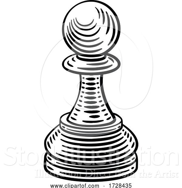 Vector Illustration of Pawn Chess Piece Vintage Woodcut Style Concept