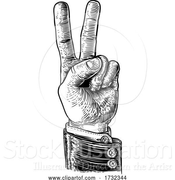 Vector Illustration of Peace Victory Hand Business Suit Two Finger Sign