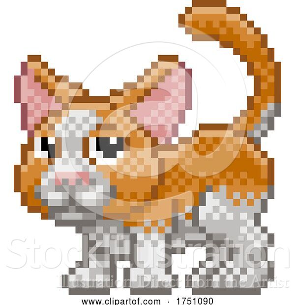 Vector Illustration of Pet Cat Pixel Art Animal Video Game