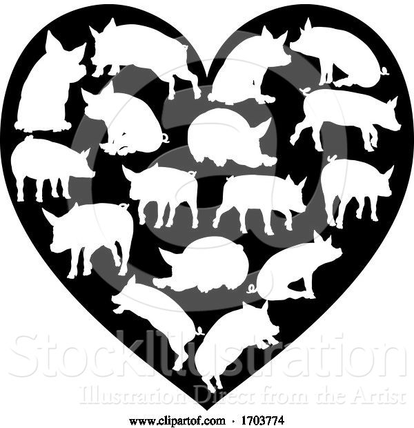Vector Illustration of Pig Heart Silhouette Concept