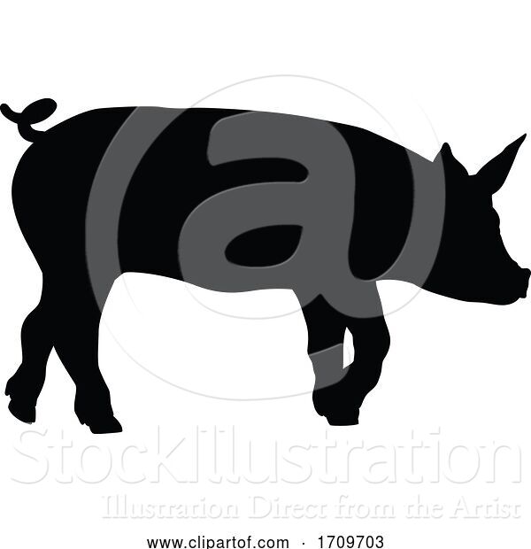 Vector Illustration of Pig Silhouette Farm Animal