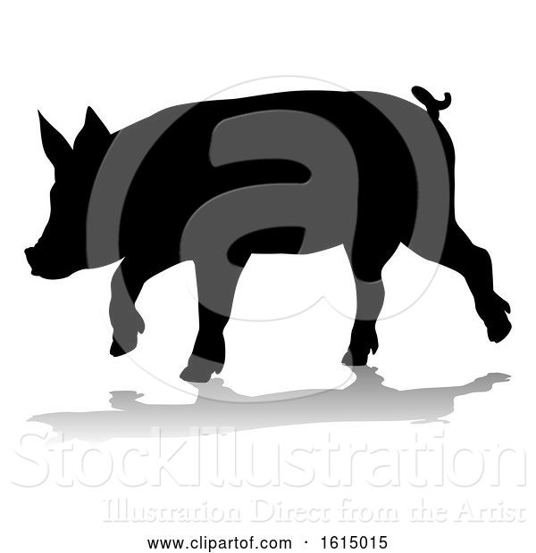 Vector Illustration of Pig Silhouette Farm Animal, on a White Background