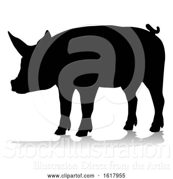 Vector Illustration of Pig Silhouette Farm Animal, on a White Background