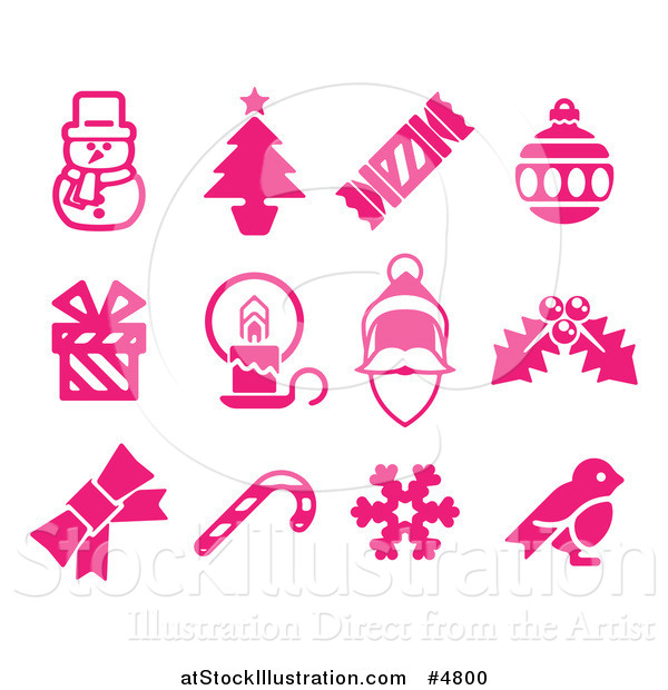 Vector Illustration of Pink Christmas Item Icons