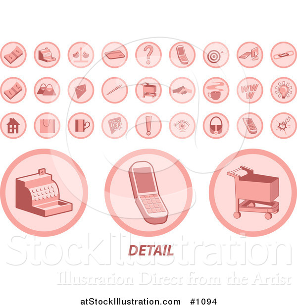 Vector Illustration of Pink Colored Business Related Circle Icons
