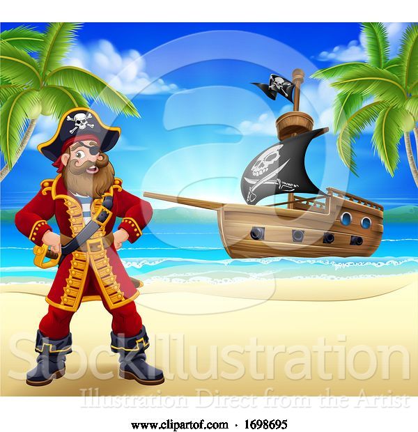 Vector Illustration of Pirate Captain Beach Ship Background