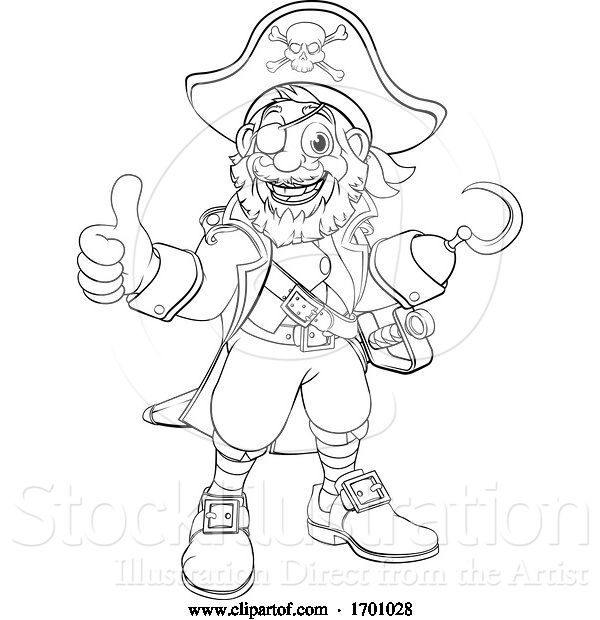 Vector Illustration of Pirate Captain Black and White Outline