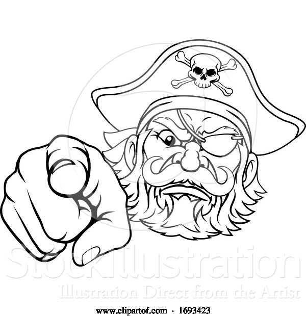 Vector Illustration of Pirate Captain Character Mascot Pointing