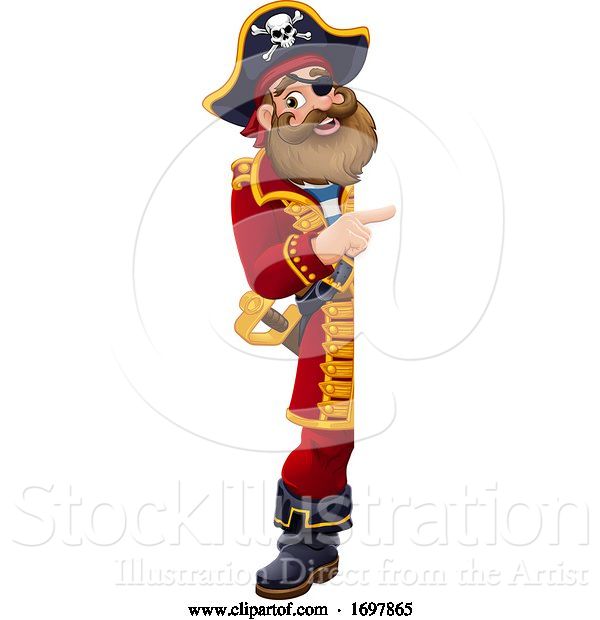 Vector Illustration of Pirate Captain Peeking Pointing Sign
