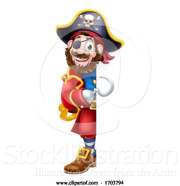 Vector Illustration of Pirate Captain Peeking Sign Background
