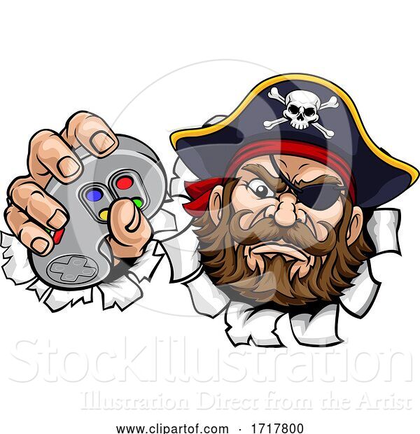 Vector Illustration of Pirate Gamer Video Game Controller Mascot