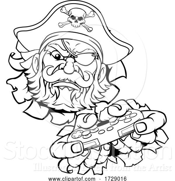 Vector Illustration of Pirate Gamer Video Game Controller Mascot