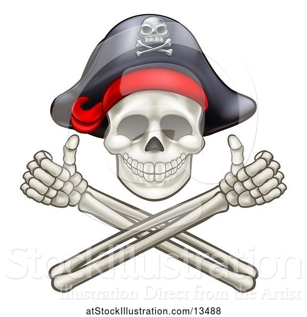 Vector Illustration of Pirate Skull and Cross Bones Jolly Roger, with Thumbs up