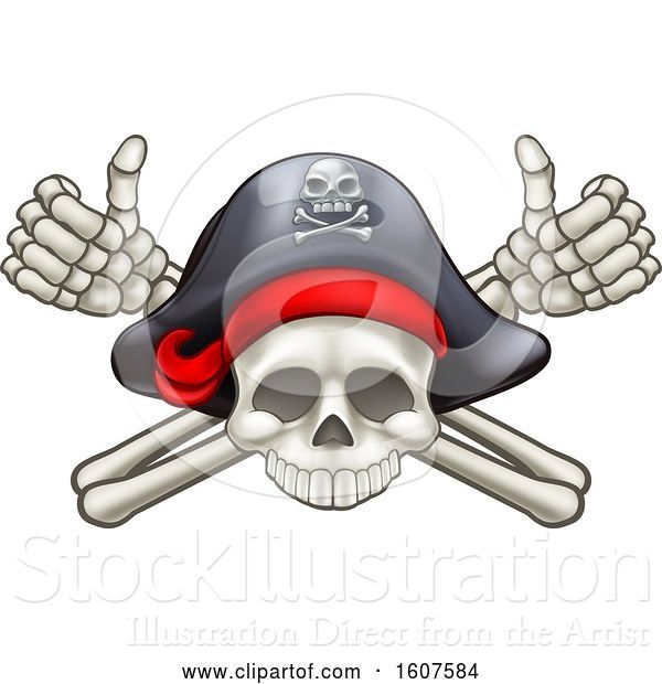 Vector Illustration of Pirate Skull and Cross Bones Jolly Roger, with Thumbs up
