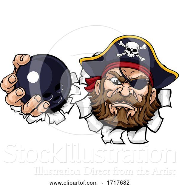 Vector Illustration of Pirate Ten Pin Bowling Ball Sports Mascot