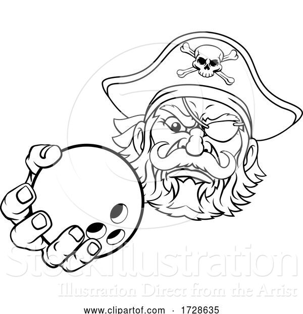 Vector Illustration of Pirate Ten Pin Bowling Ball Sports Mascot