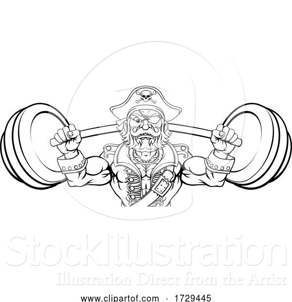 Vector Illustration of Pirate Weight Lifting Barbell Mascot