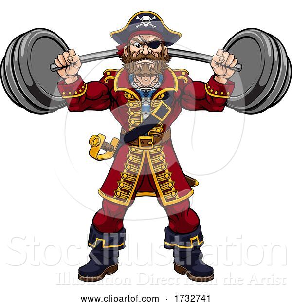 Vector Illustration of Pirate Weight Lifting Barbell Mascot