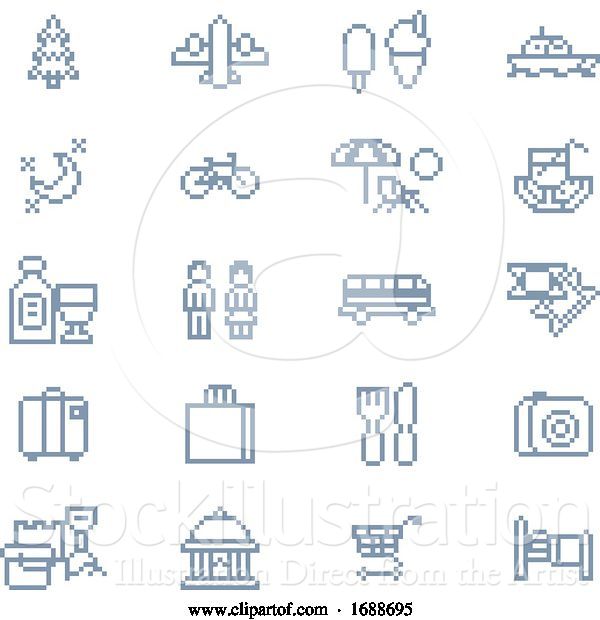 Vector Illustration of Pixel Art Tourist Icons 8 Bit Game Pixel Art