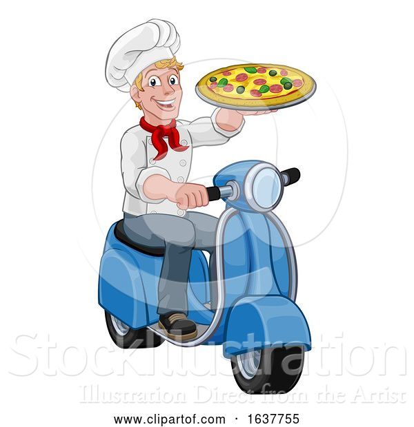 Vector Illustration of Pizza Delivery Chef Scooter Moped Guy