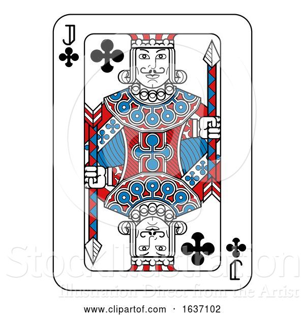 Vector Illustration of Playing Card Jack of Clubs Red Blue and Black