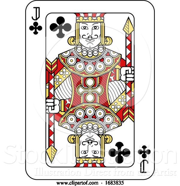 Vector Illustration of Playing Card Jack of Clubs Red Yellow and Black
