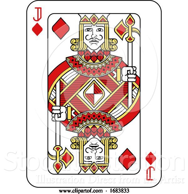 Vector Illustration of Playing Card Jack of Diamonds Red Yellow and Black