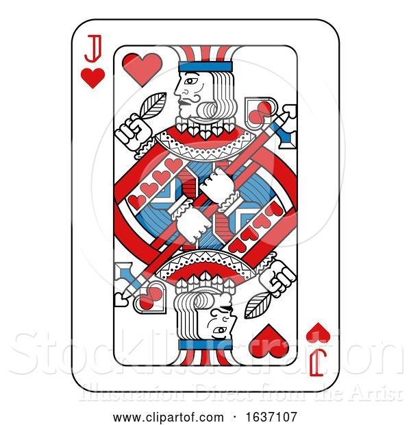 Vector Illustration of Playing Card Jack of Hearts Red Blue and Black
