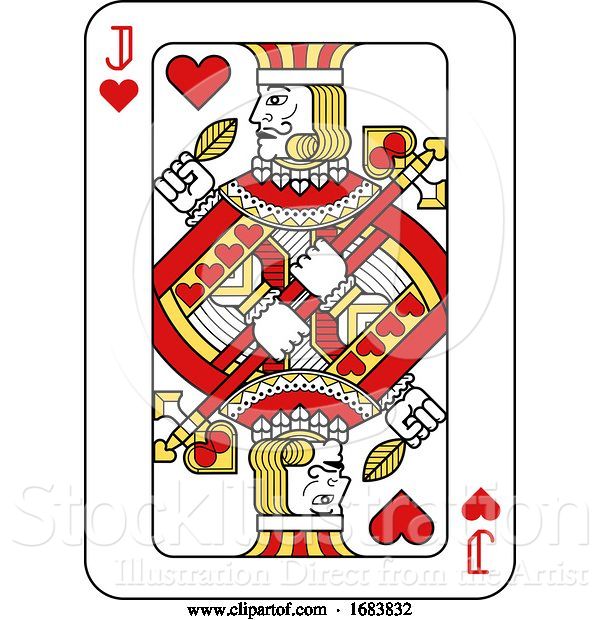 Vector Illustration of Playing Card Jack of Hearts Red Yellow and Black