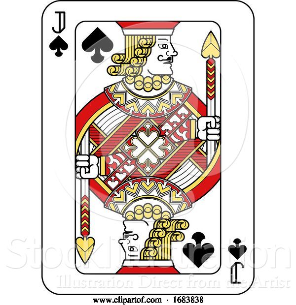 Vector Illustration of Playing Card Jack of Spades Red Yellow and Black