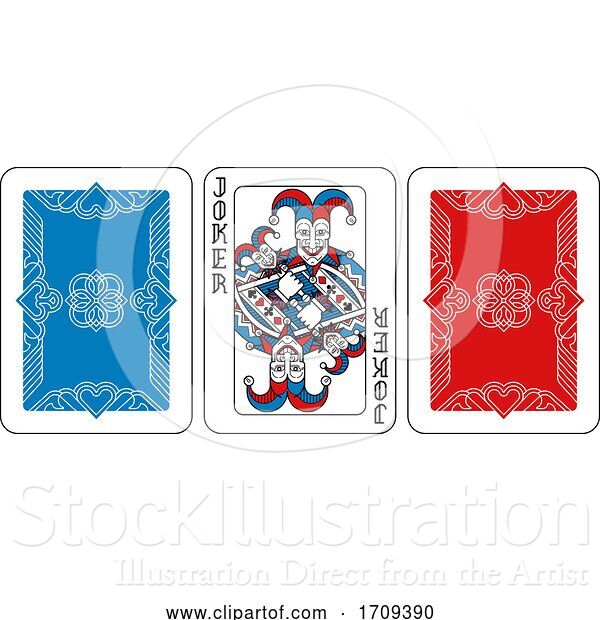 Vector Illustration of Playing Card Joker and Back Red Blue and Black