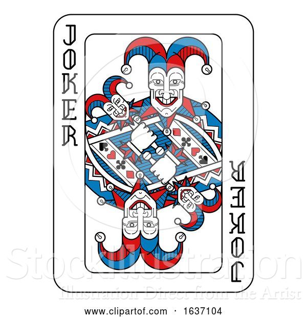 Vector Illustration of Playing Card Joker Red Blue and Black