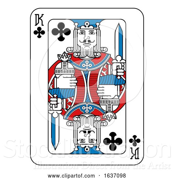 Vector Illustration of Playing Card King of Clubs Red Blue and Black