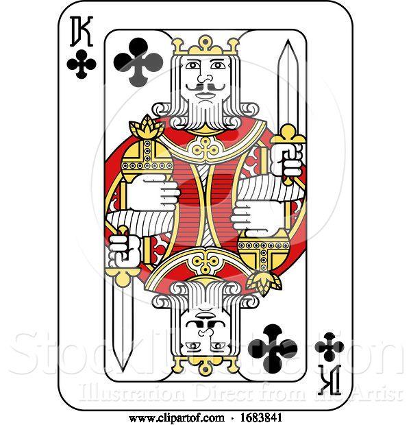 Vector Illustration of Playing Card King of Clubs Red Yellow and Black