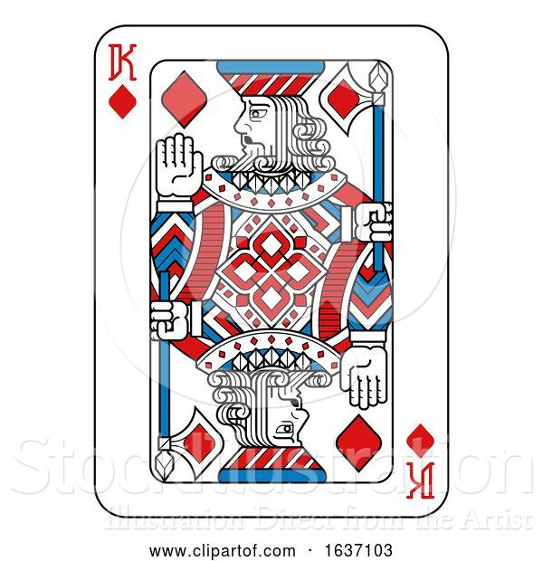 Vector Illustration of Playing Card King of Diamonds Red Blue and Black