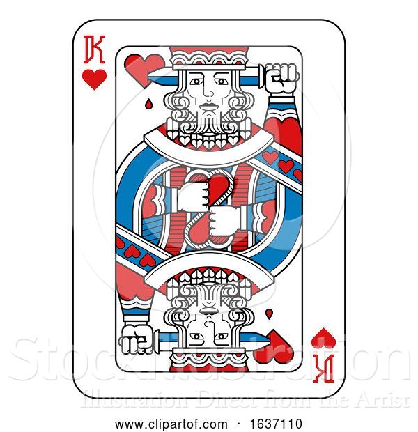 Vector Illustration of Playing Card King of Hearts Red Blue and Black