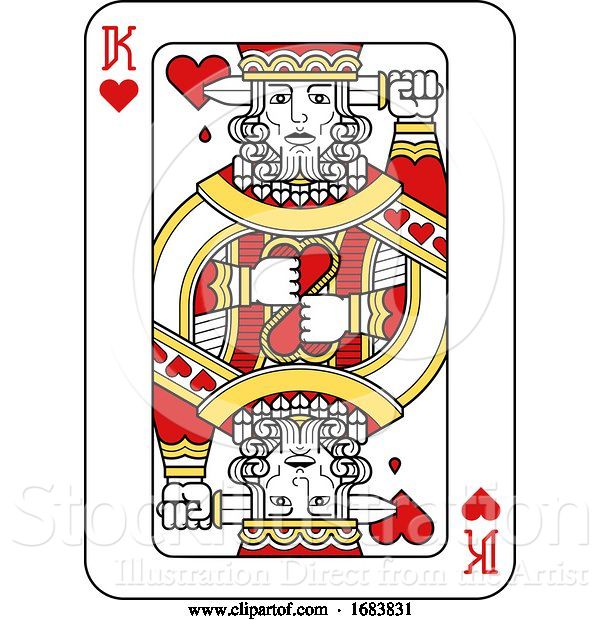 Vector Illustration of Playing Card King of Hearts Red Yellow and Black